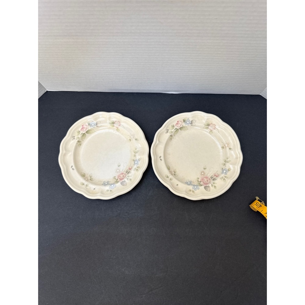 Pfaltzgraff Tea Rose Salad Dessert Plates Set of 2 Scalloped Edge Stoneware 7in